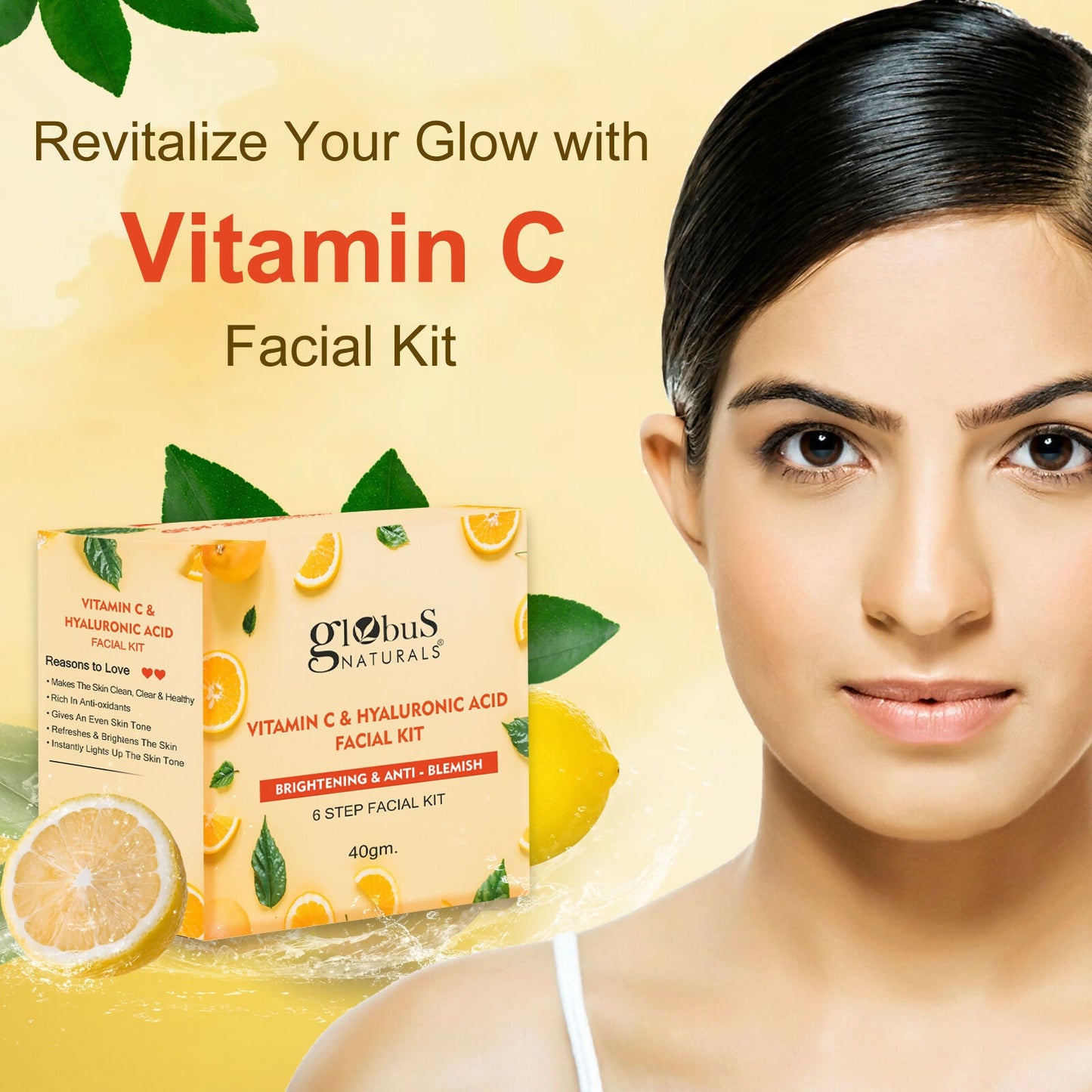 Globus Naturals Vitamin C & Hyaluronic Acid Facial Kit | Swadesiicart