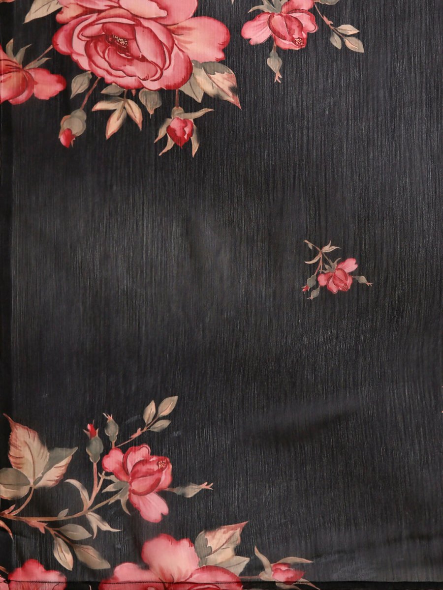 Ahalyaa Women's Traditional Semi Stitch Saree - Black | Swadesiicart