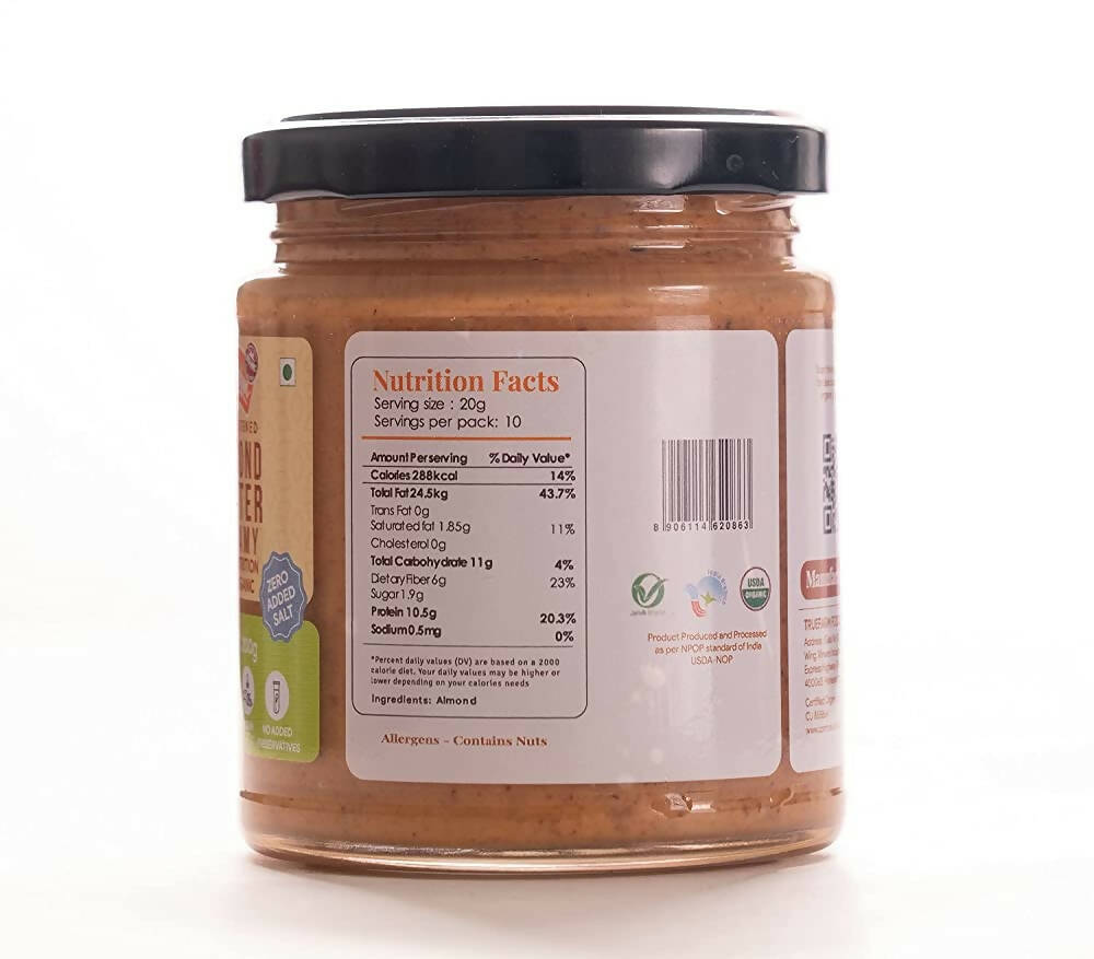 Truefarm Organic Almond Butter Creamy-Unsweetened - Swadesiicart