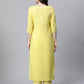 Ahalyaa Women Yellow Pure Cotton Printed Floral Kurta With Trousers | Swadesiicart