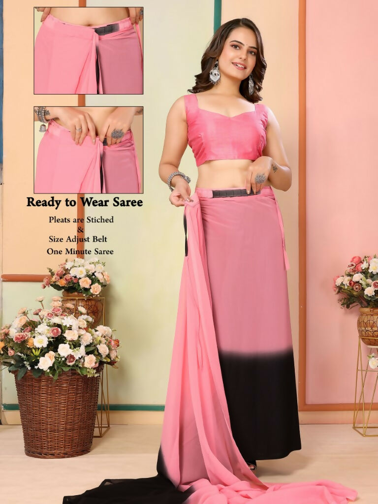 Pink Georgette Pedding Color Printed Ready To Wear Saree - Aalaya | Swadesiicart