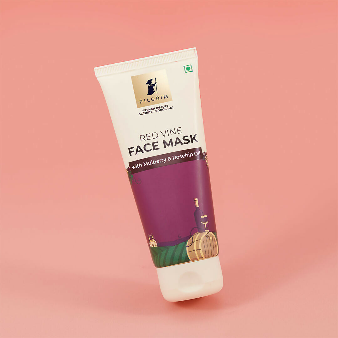 Pilgrim Anti Ageing Red Vine Face Mask with Mulberry Extracts & Rosehip Oil For Glowing Skin, De-Tan, Dark Spots, Blackheads Removal - Swadesiicart
