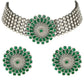 Mominos Fashion Johar Kamal Oxidised Silver-Plated Brass Finish Kundan Choker For Women (Green) | Swadesiicart