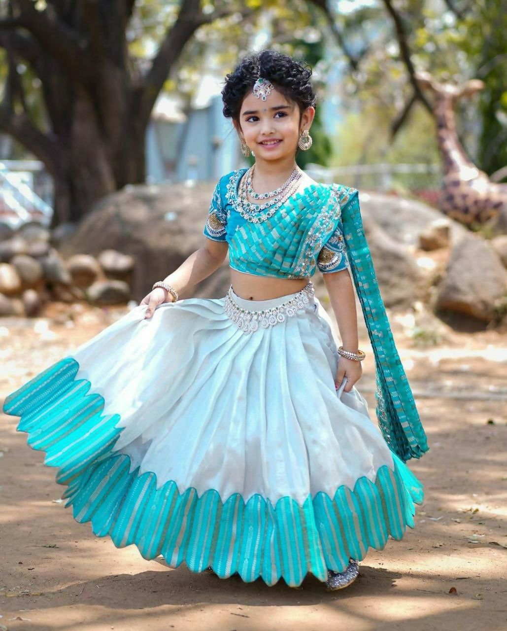 Jyoti Fashion Classy Sky Blue Heavy Chenille Sequins Embroidered Kids Lehenga Choli Set | Swadesiicart