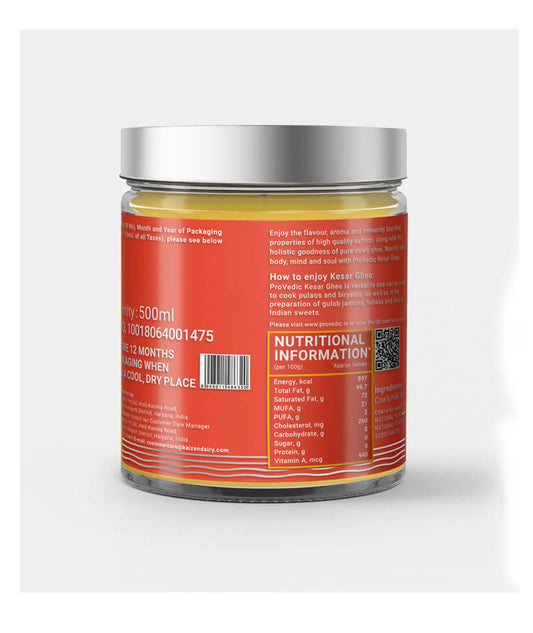ProVedic Kesar Ghee | Indian Hallikar Cow Ghee, Pure A2 Ghee, Natural & Healthy, Non-GMO | Bilona Method | Traditional Curd-Churned |Pure, Natural & Healthy | Glass Jar | | Swadesiicart