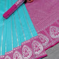 DEIANA'S Beautiful Designer Golden zari Soft Lichi Silk Saree - Blue - Swadesiicart