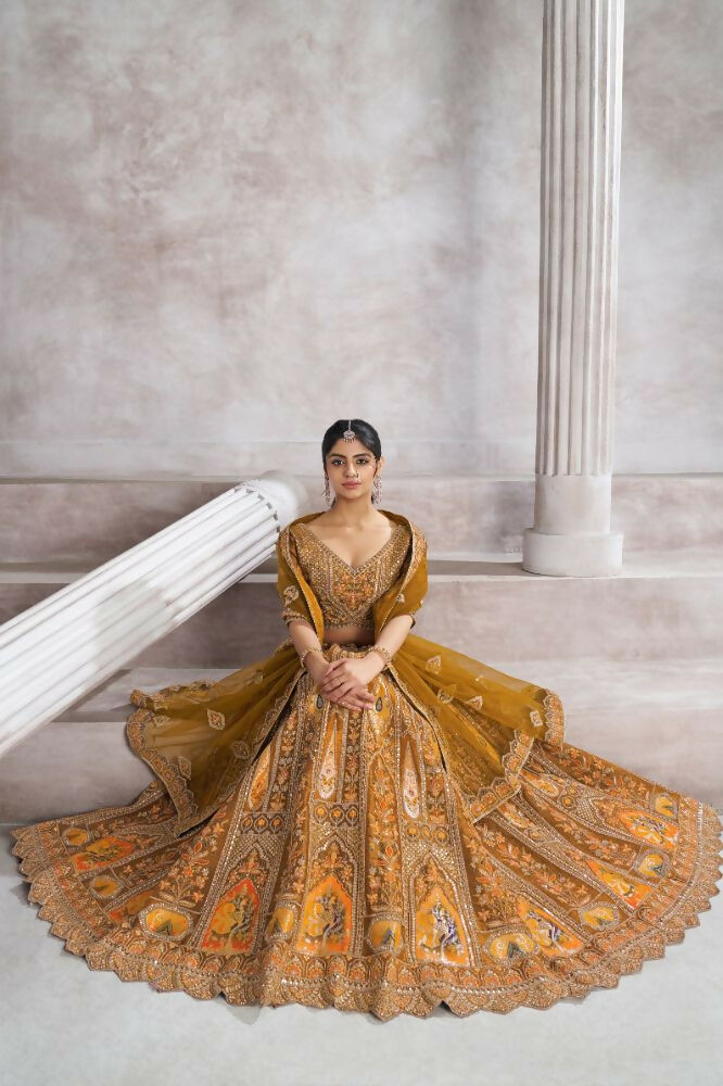 Kesar Fab Dark-Mustard Banarasi Silk Hand_Woven Lehenga | Swadesiicart