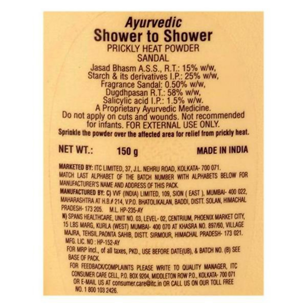 Shower To Shower Sandal Prickly Heat Powder - Swadesiicart