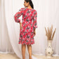 FIORRA Women's Red & Pink Georgette Floral Printed Western Dress - Swadesiicart