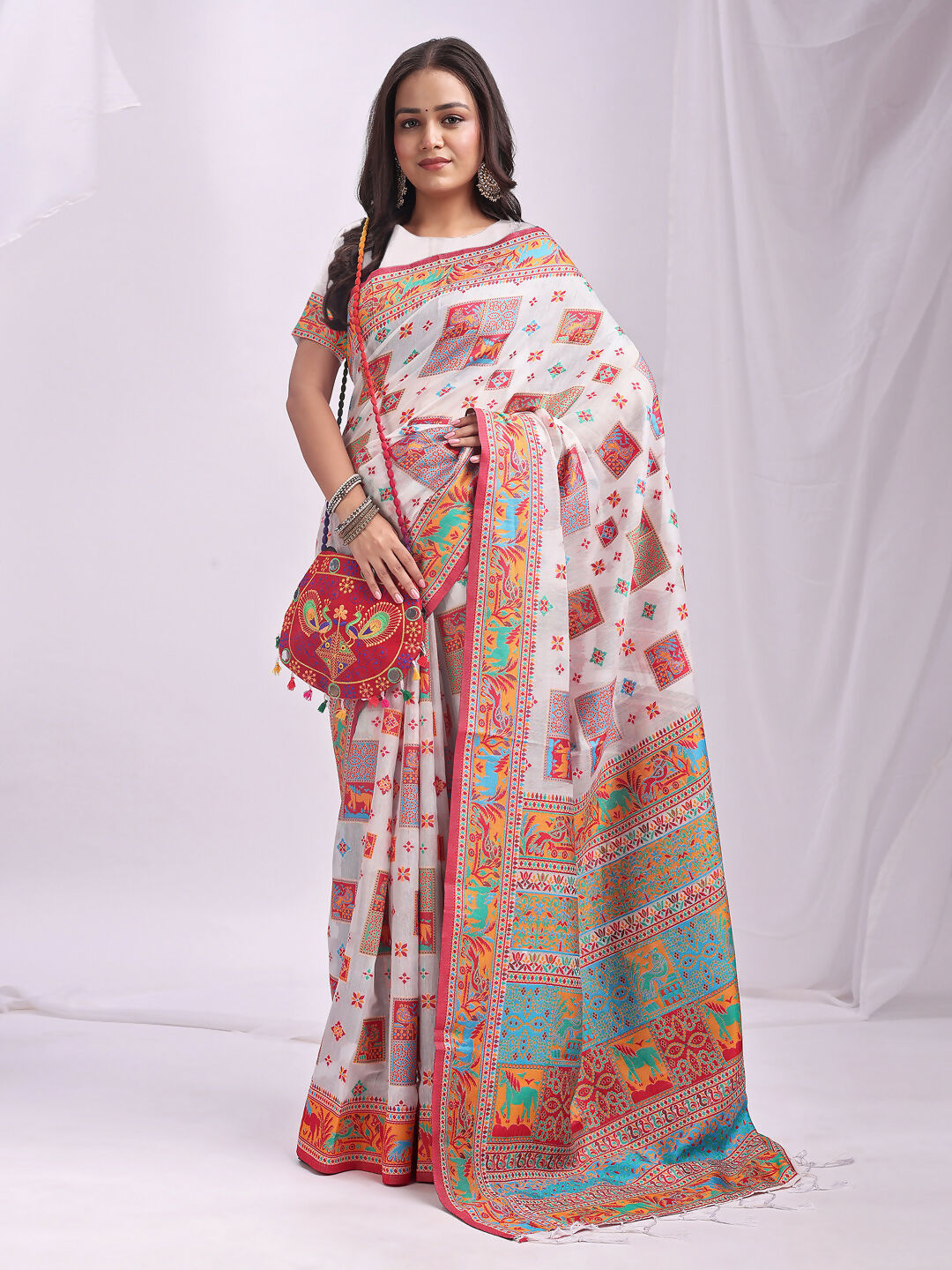 Shree Shyam Fashion Linen Cotton(Woven Work) White Saree