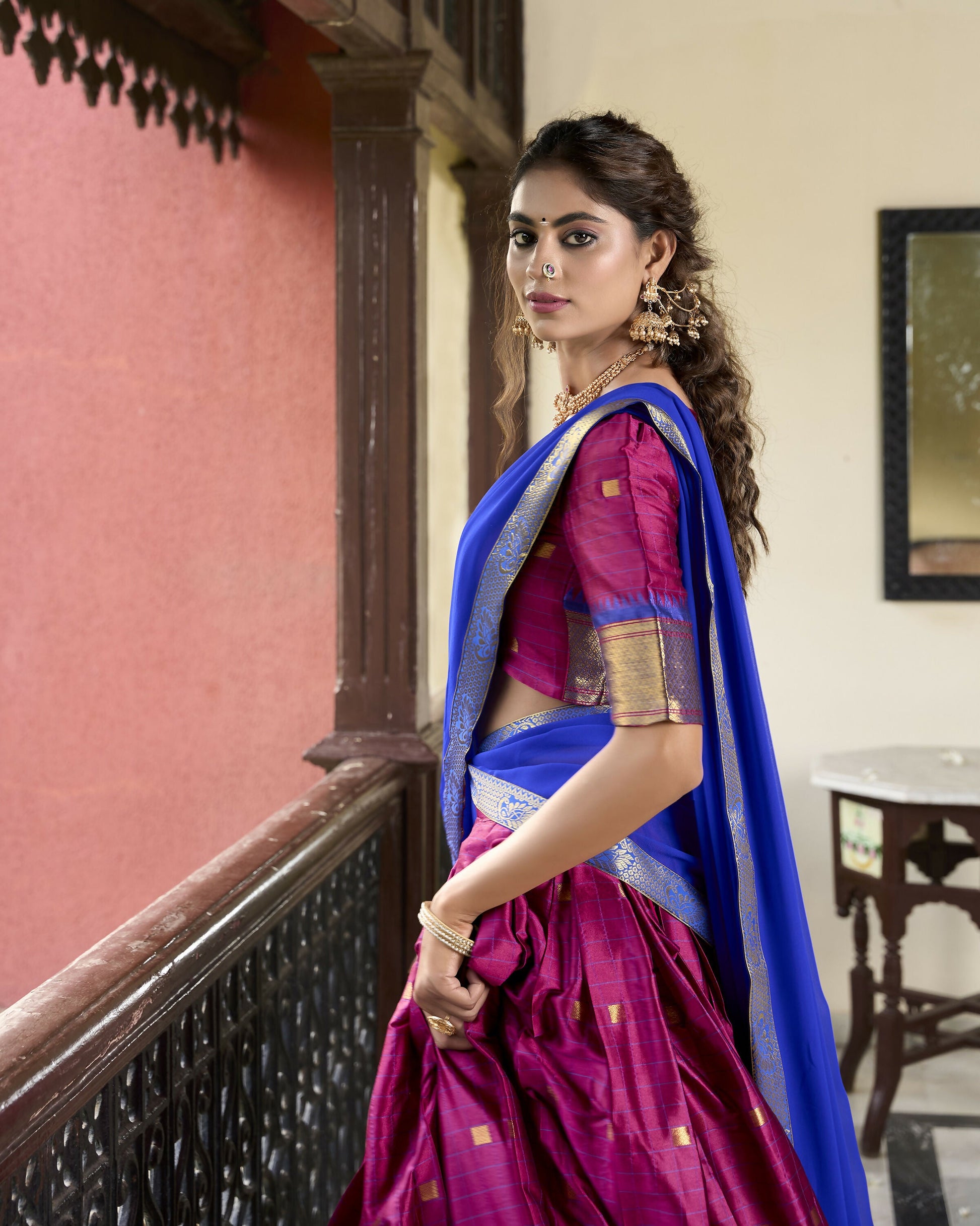 Lorenvalley Ranipink Cotton Silk Weaving Work With Paithani Concept Lehenga Choli | Swadesiicart