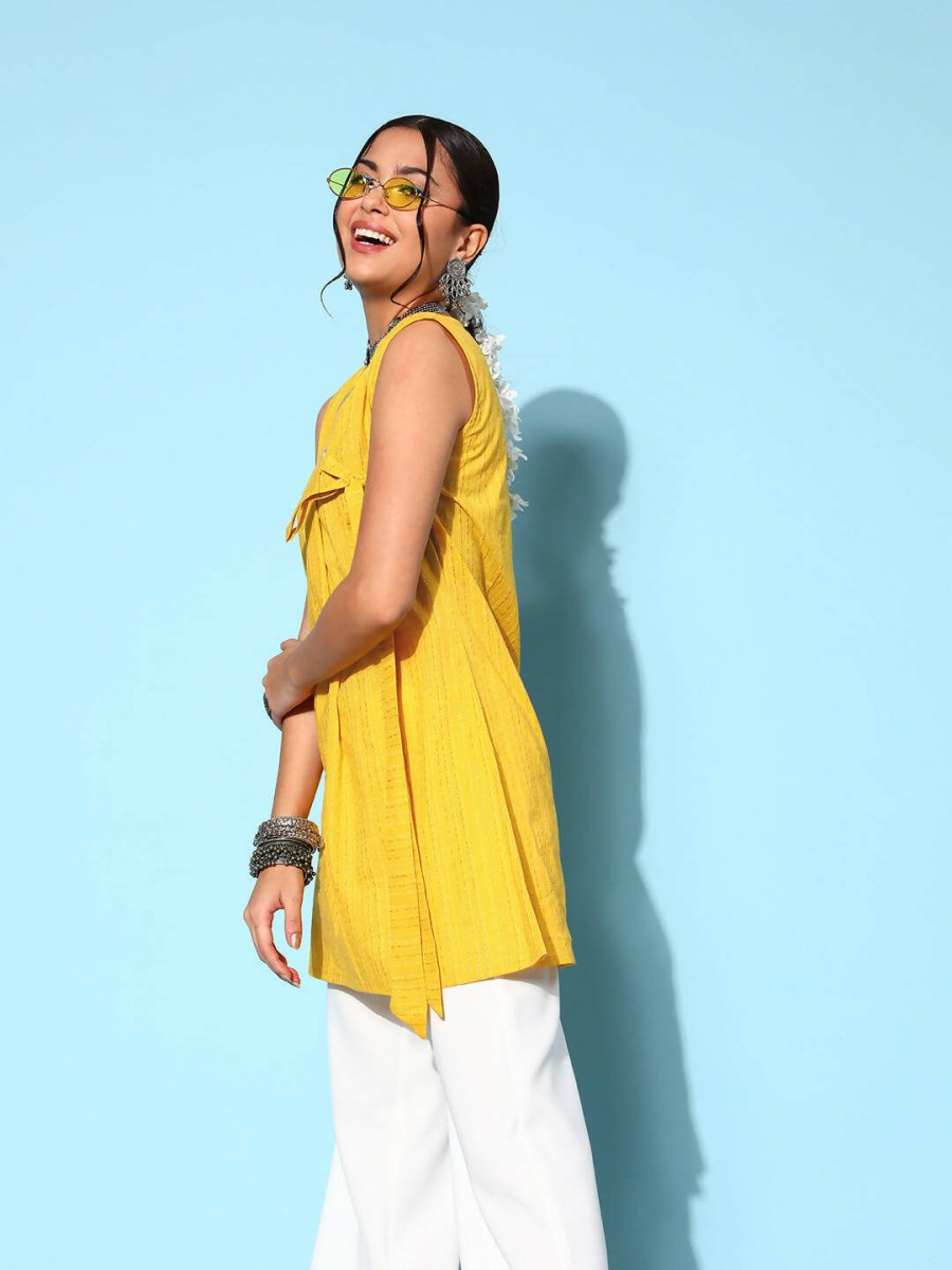 Ahalyaa Women Mustard Cotton Fluid Tie-Up Tunic | Swadesiicart