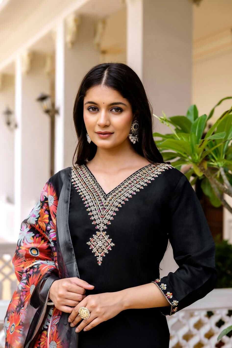 The52 Black Women's Beautiful Viscose Chanderi Fabric Embroidered Work Straight Kurta Pant and Dupatta Set - Swadesiicart