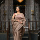 Very Much Indian VMI Exclusive Designer! Handloom Cotton Silk Saree With Sleek Golden Border - Warm Taupe | Swadesiicart