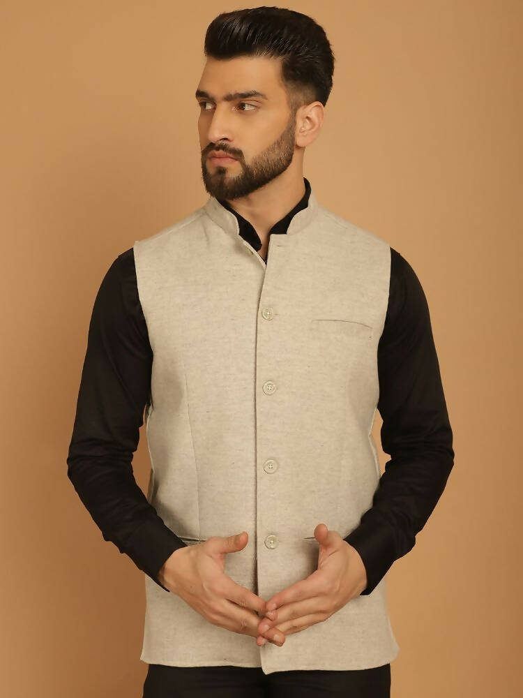 Even Apparels Pure Wool Nehru Jacket - Off White | Swadesiicart