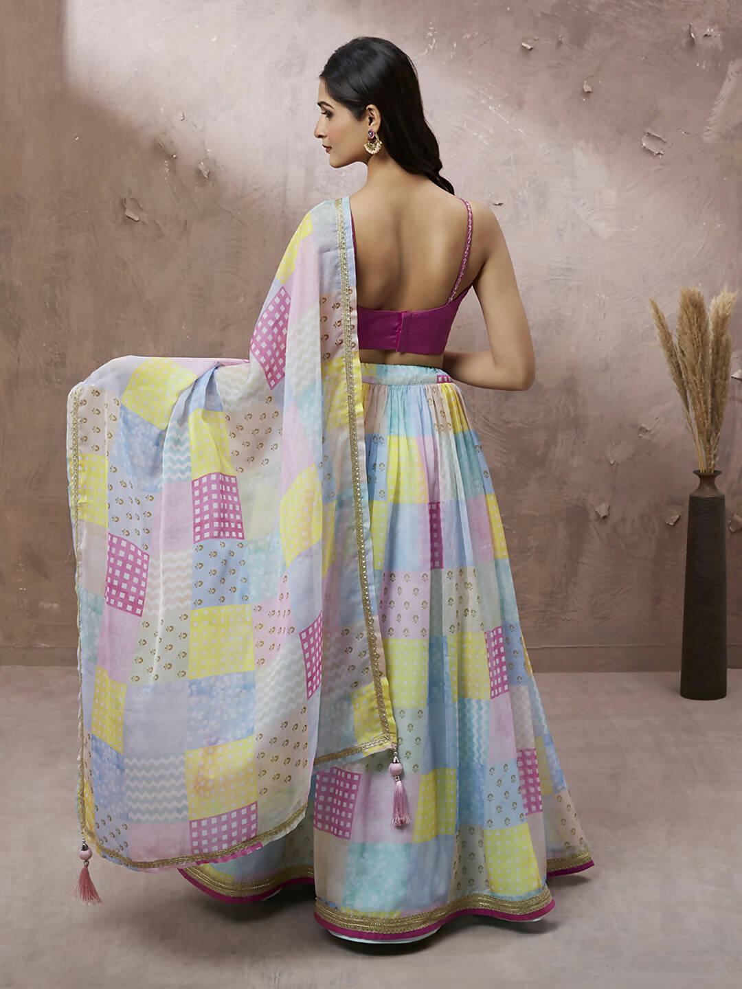 House of Panchhi Turquoise Blue Organza Floral Printed Lehenga choli & Dupatta | Swadesiicart