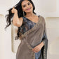 Grey Satin Pedding Designer, Printed Party Wear Ready To Wear Saree - Femina | Swadesiicart