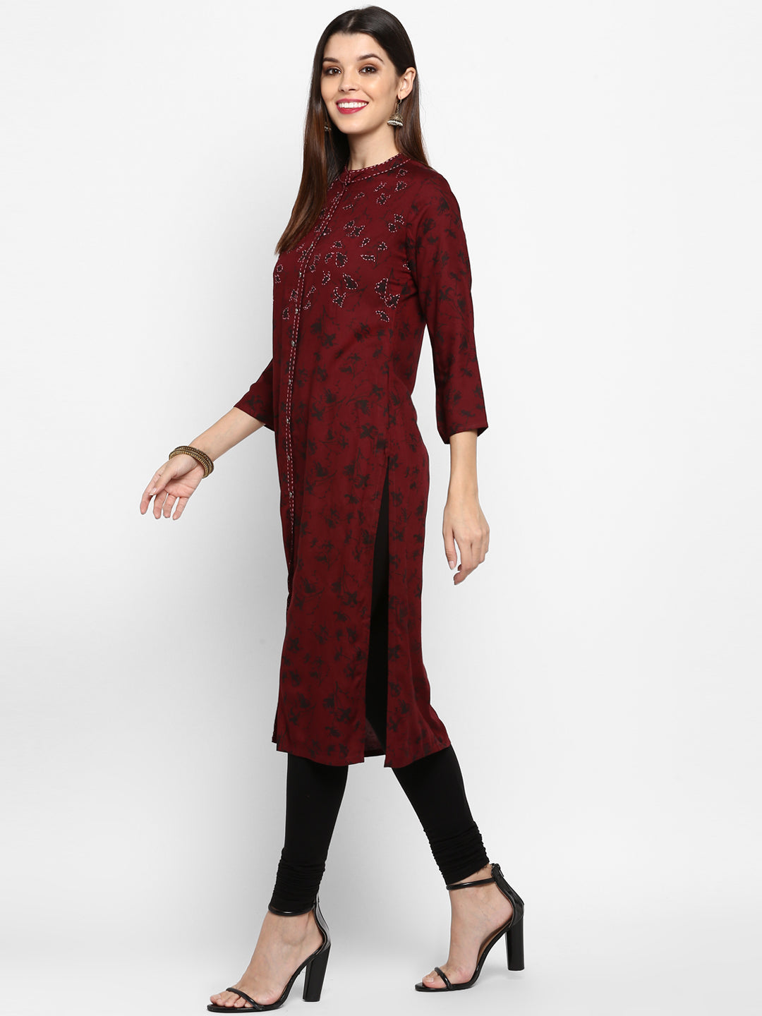 NOZ2TOZ Women's Dark Purple Color Rayon Straight Kurta Only - Swadesiicart