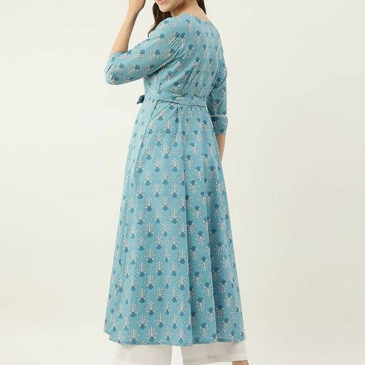 FIORRA Women's Sky Blue Cotton Kurta - Swadesiicart
