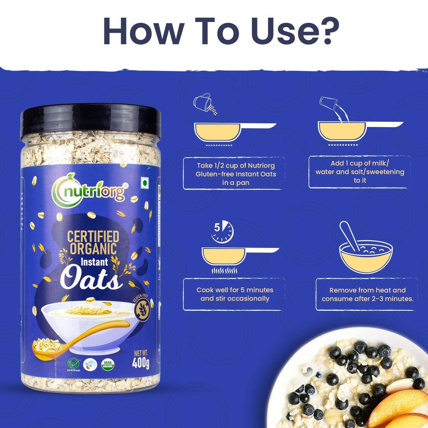 Nutriorg Certified Organic Instant Oats - Swadesiicart