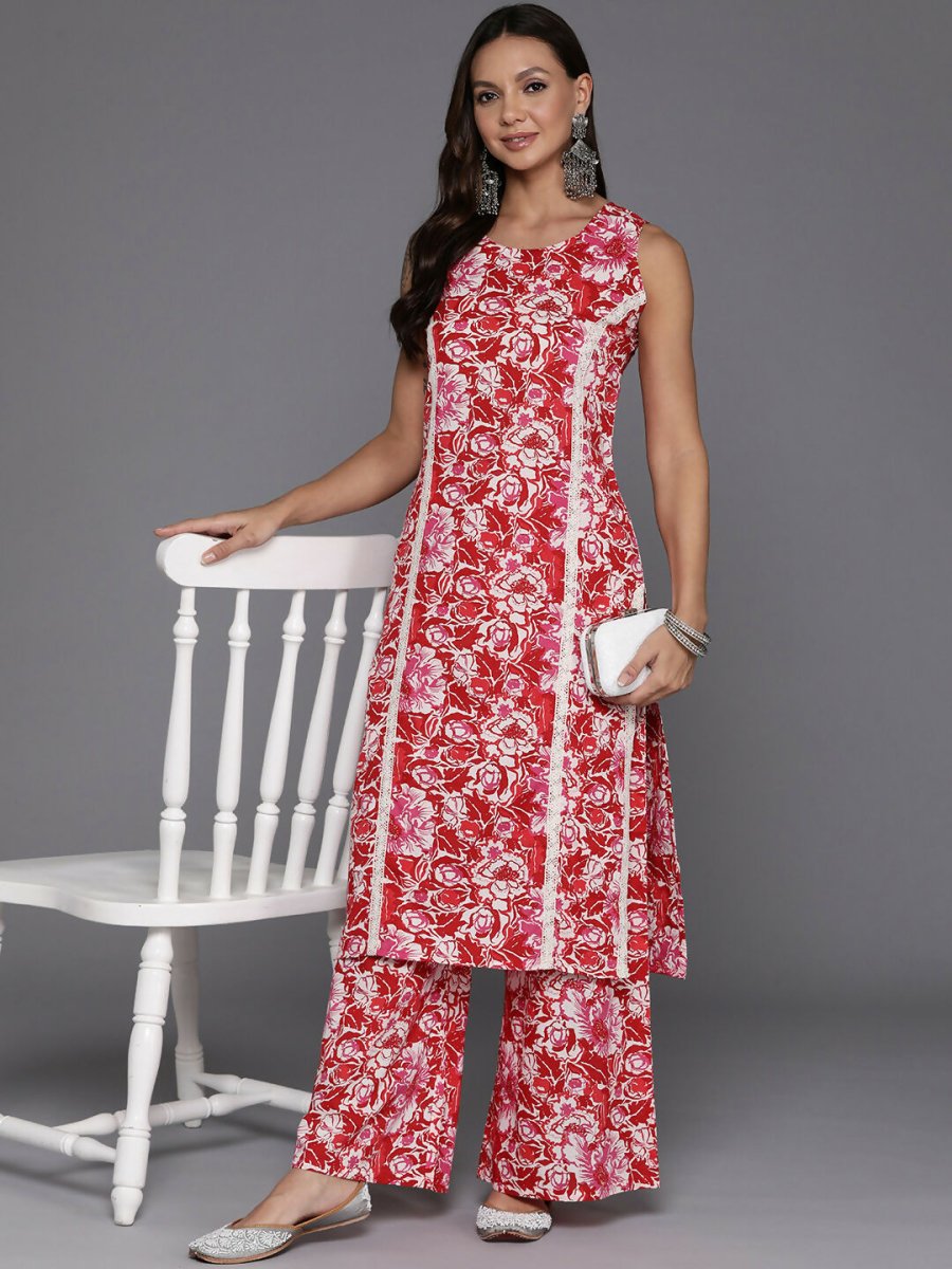 Ahalyaa Women's Traditional wear Kurta Set - Red | Swadesiicart