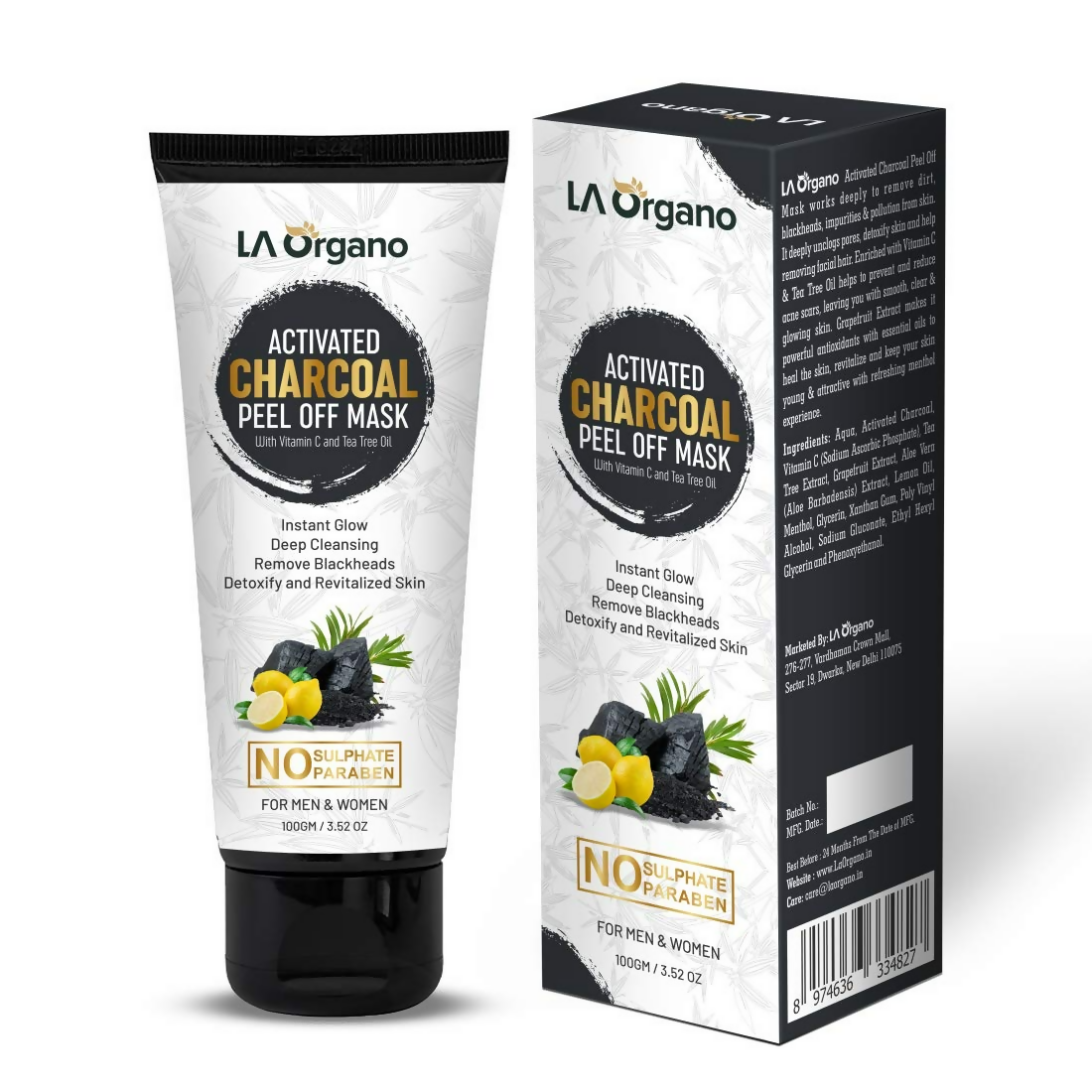 LA Organo Blackhead Remover Activated Charcoal Peel Off Mask | Swadesiicart