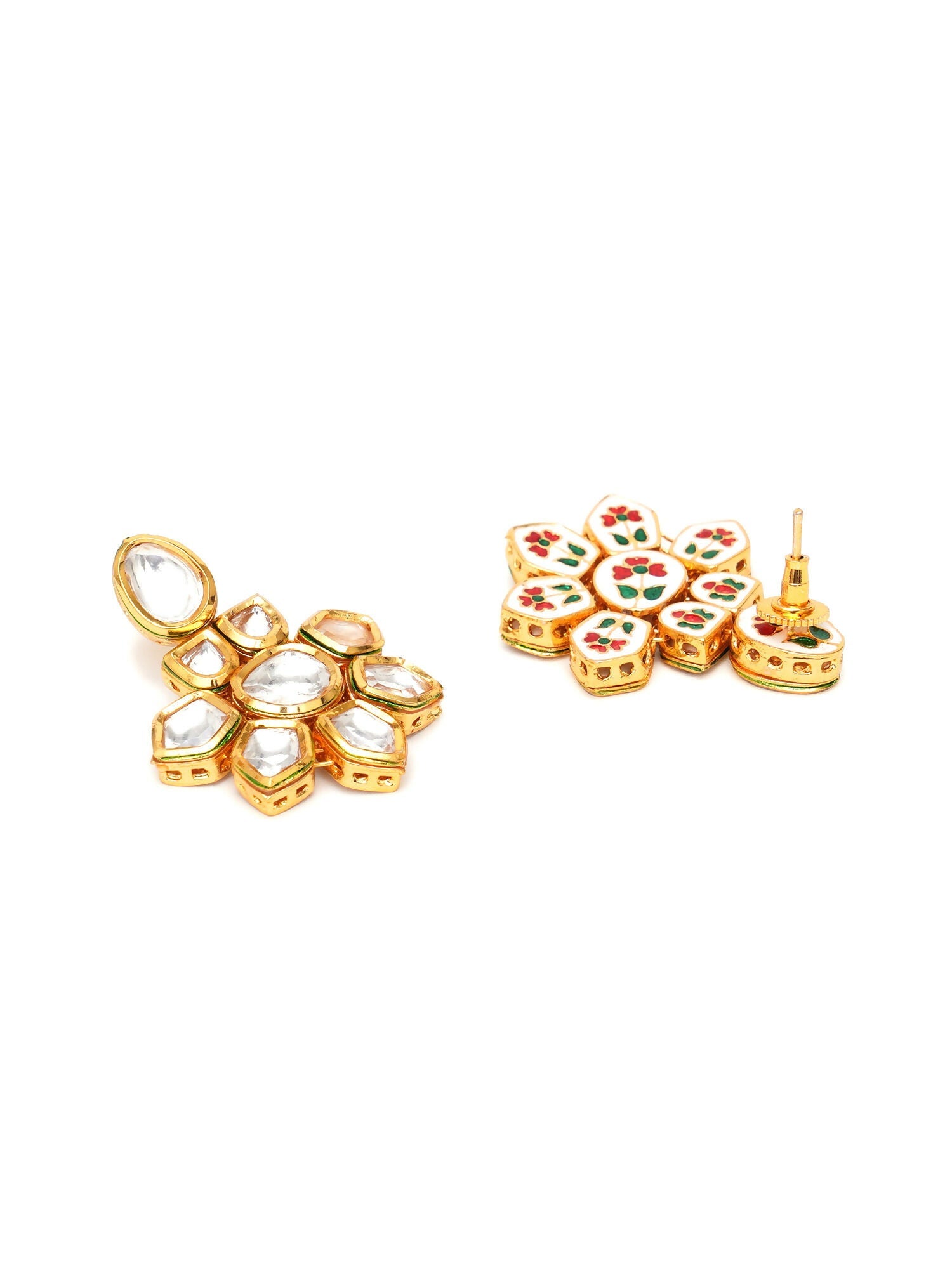 Kundan Earrings (Gold) - Ruby Raang - Swadesiicart