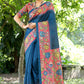 Vishnu Weaves Women's Blue Cotton Silk Woven Saree with Blouse - Swadesiicart