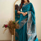 DEIANA'S Beautiful Designer Golden zari Soft Lichi Silk Saree - Firozi - Swadesiicart