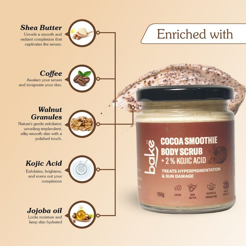 Bake 2% Kojic Acid Cocoa Smoothie Body Scrub | Swadesiicart