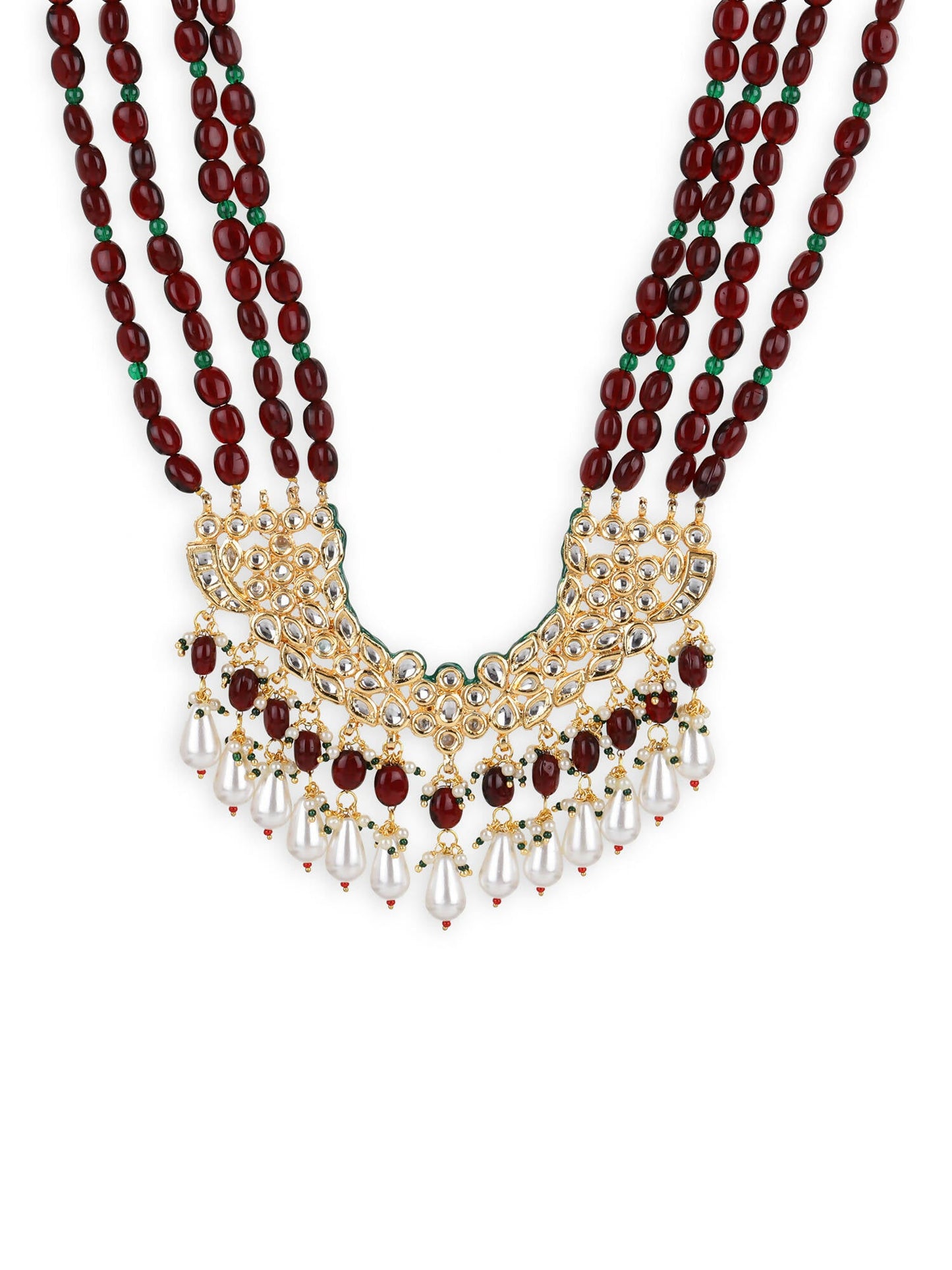 Gold-Toned Maroon Brass Gold-Polished Necklace - Ruby Raang | Swadesiicart