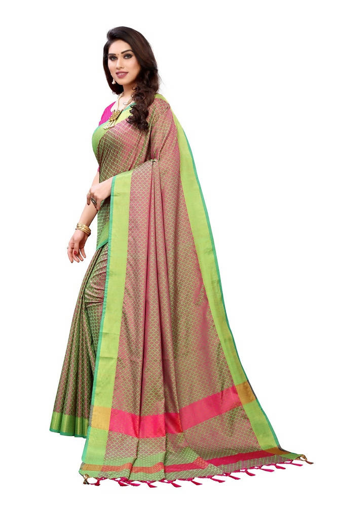 Vamika Banarasi Jacquard Weaving Green Saree | Swadesiicart