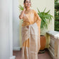 Exclusive Collection Beautiful Pino White Gold Tissue Silk Hand Weaving Handloom Saree With Running Blouse Piece - Swadesiicart