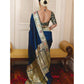 DEIANA'S Beautiful Designer Golden zari Soft Lichi Silk Saree - Blue - Swadesiicart