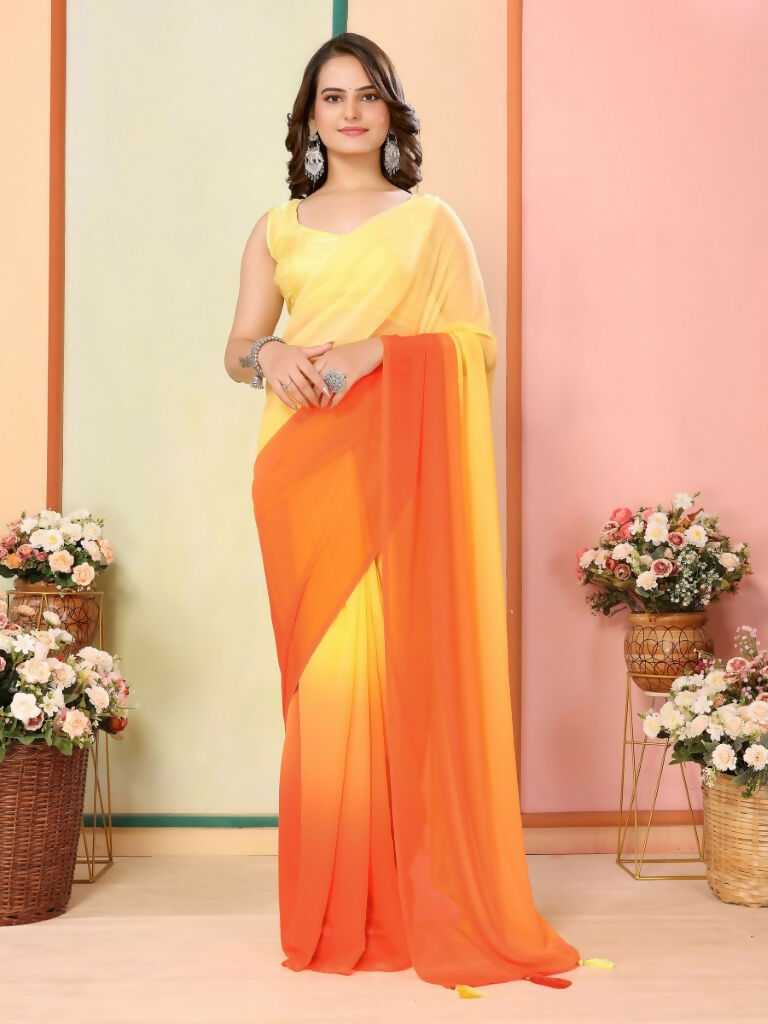 Yellow Georgette Pedding Color Printed Ready To Wear Saree - Aalaya | Swadesiicart