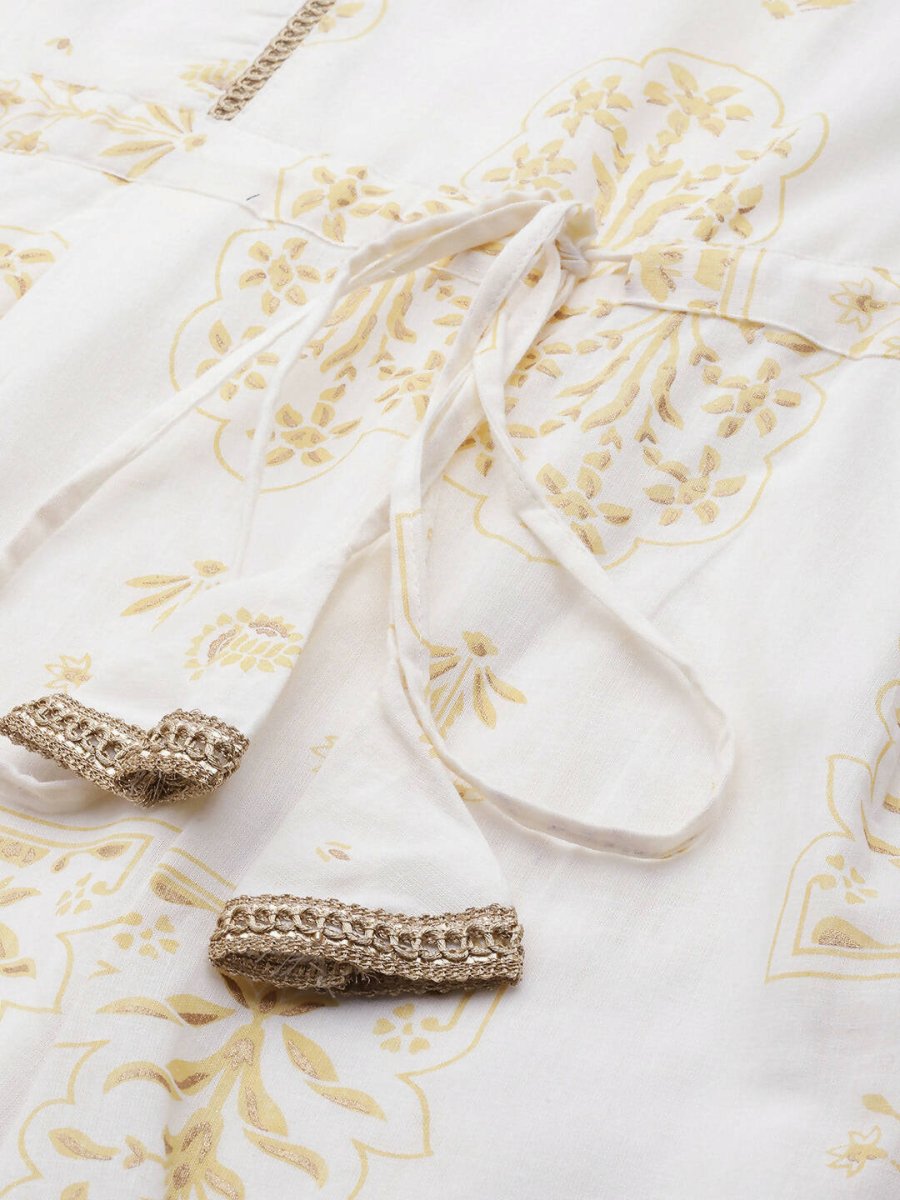 Ahalyaa Off White Printed Basic Jumpsuit - Swadesiicart