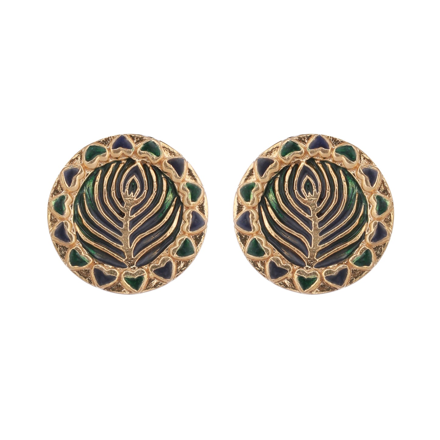 Nuyug 22K Gold Plated Contemporary Round Shaped Enamel Studs | Swadesiicart