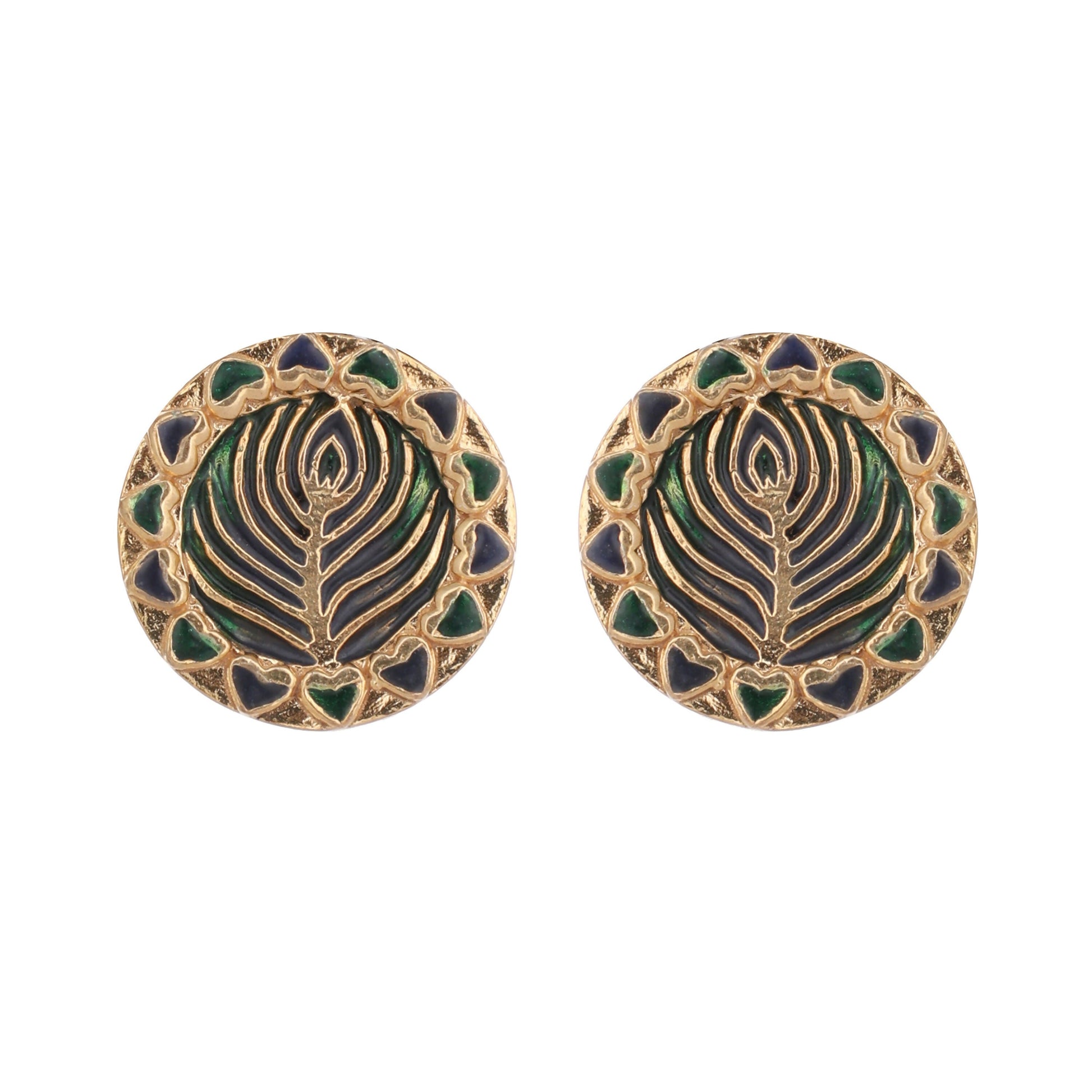 Nuyug 22K Gold Plated Contemporary Round Shaped Enamel Studs | Swadesiicart