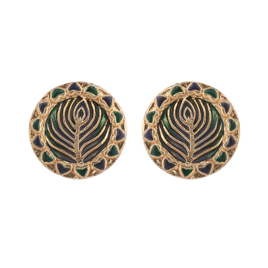 Nuyug 22K Gold Plated Contemporary Round Shaped Enamel Studs | Swadesiicart