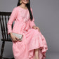 Ahalyaa Pink & Gold Ethnic Printed Layered Front Slit Cotton Anarkali Kurta Palazzos | Swadesiicart