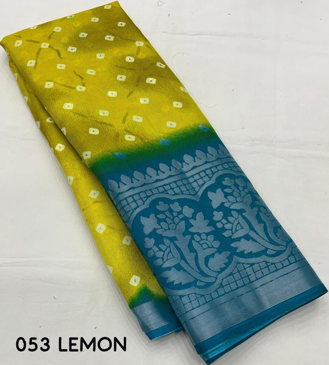 Lemon Jute Silk Printed Saree with Unstitched Blouse - Hiral Fashion | Swadesiicart