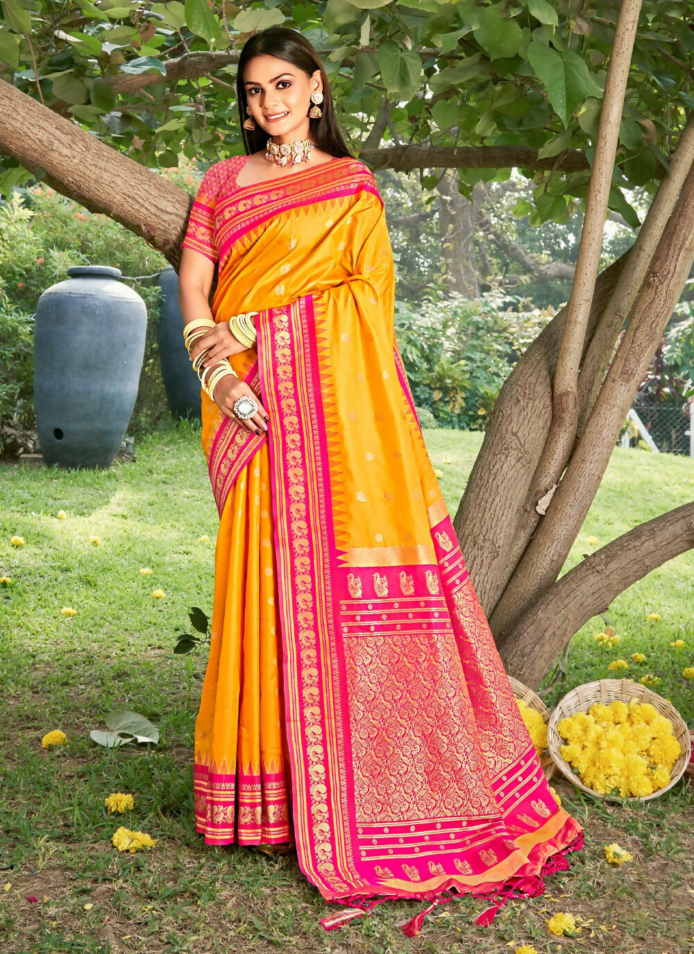 Shree Shyam Fashion Yellow Soft Silk Saree