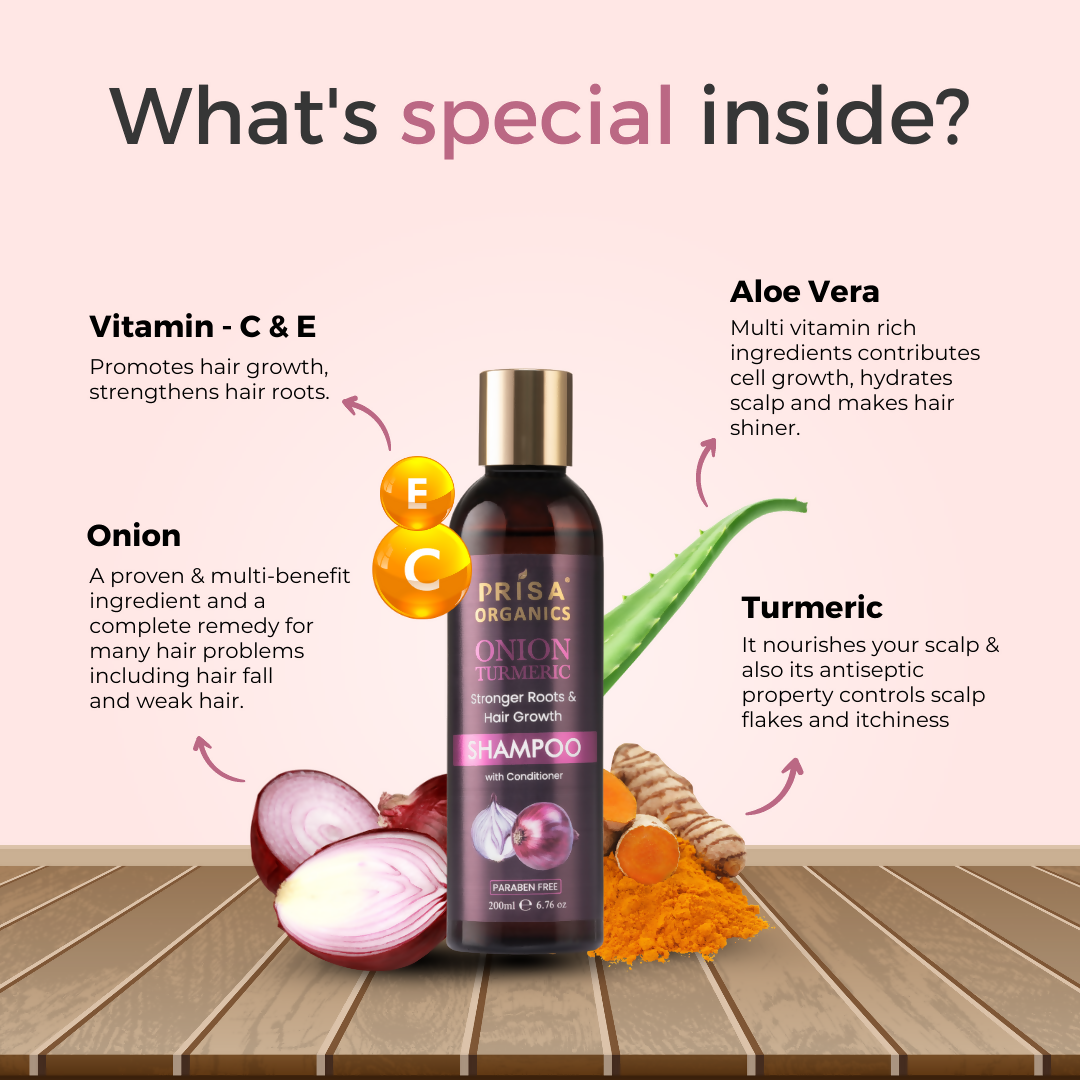 Prisa Organics Onion & Turmeric Shampoo - Swadesiicart