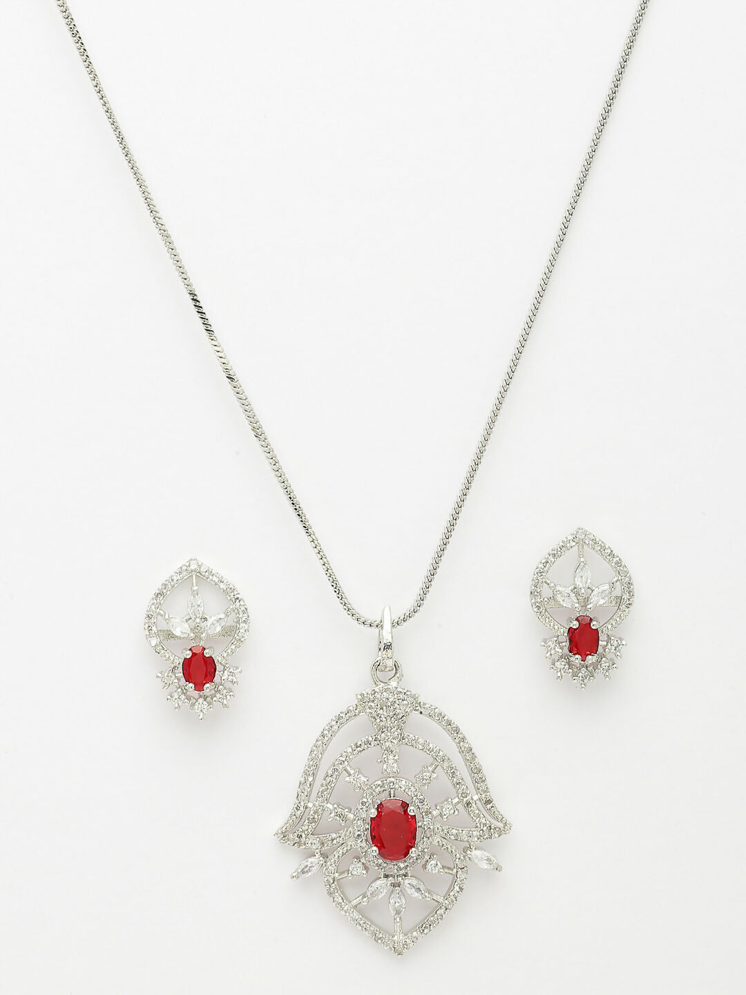 NVR Women Silver-Plated American Diamond-Studded Pendant Set | Swadesiicart