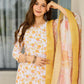The52 Yellow Women's Beautiful Printed Silk Blend Fabric with Straight Kurta, Pant and Dupatta Set - Swadesiicart