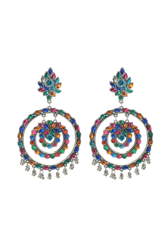 Mominos Fashion Johar Kamal Women's Multi Colour Kundan Circles Earrings - Mominos Fashion