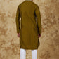 Bluesaanchi Men's Handloom Embroidered Field Drab Kurta Set | Swadesiicart