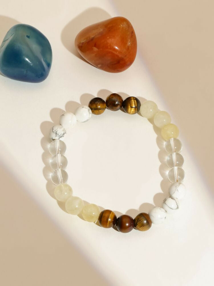 Clear Quartz and Tiger Eye Multicoloured Cyrstal Beads bracelet - Ruby Raang | Swadesiicart