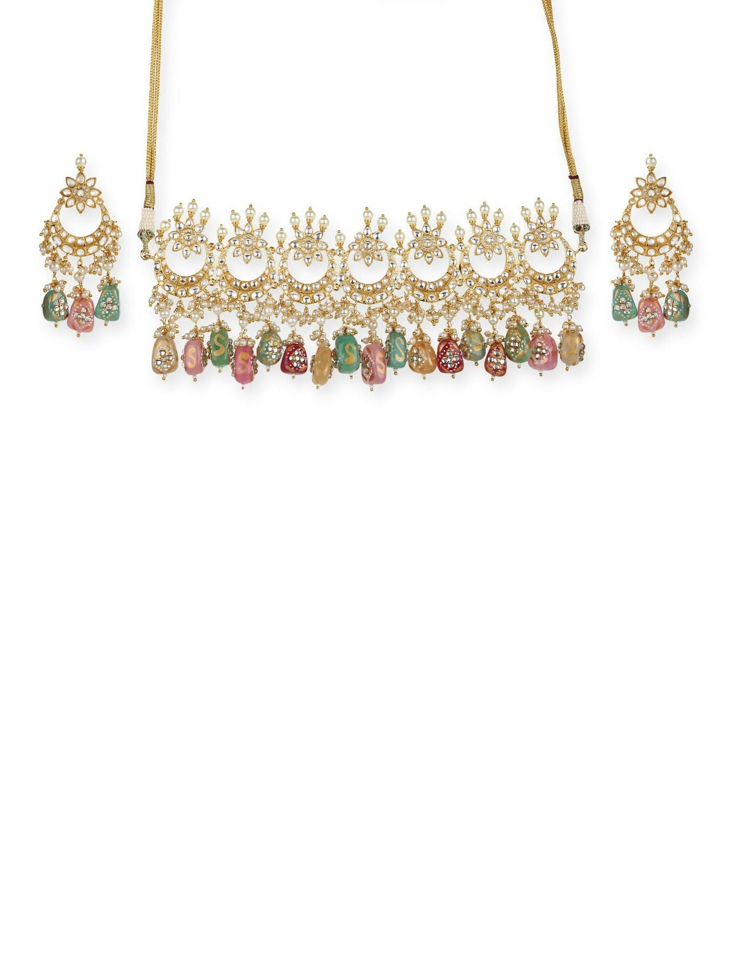 Maharani Kundan Choker with Multi Stones and Earrings- Ruby Raang | Swadesiicart