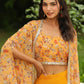 Janasya Mustard Georgette Floral Top Bottom Cape | Swadesiicart